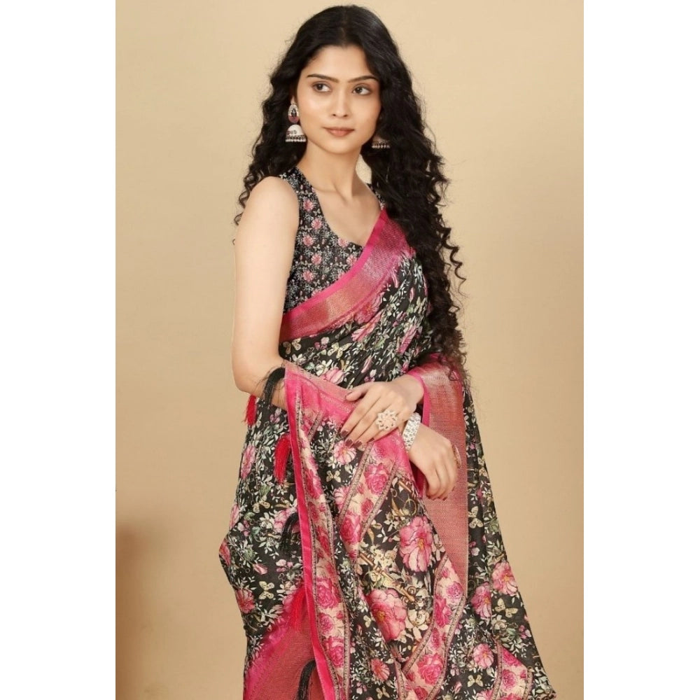 Fancy Women's Cotton Silk Floral Printed Saree With Blouse Piece
