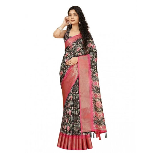 Fancy Women's Cotton Silk Floral Printed Saree With Blouse Piece