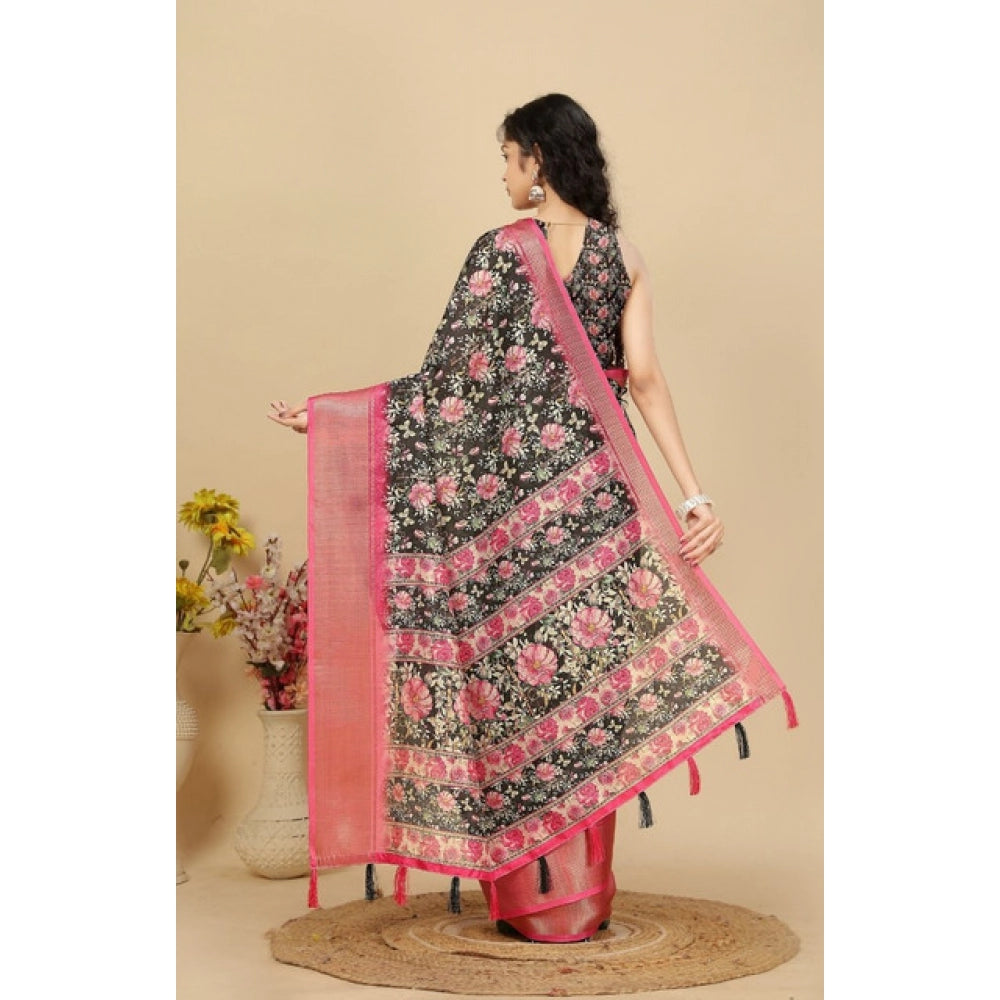 Fancy Women's Cotton Silk Floral Printed Saree With Blouse Piece