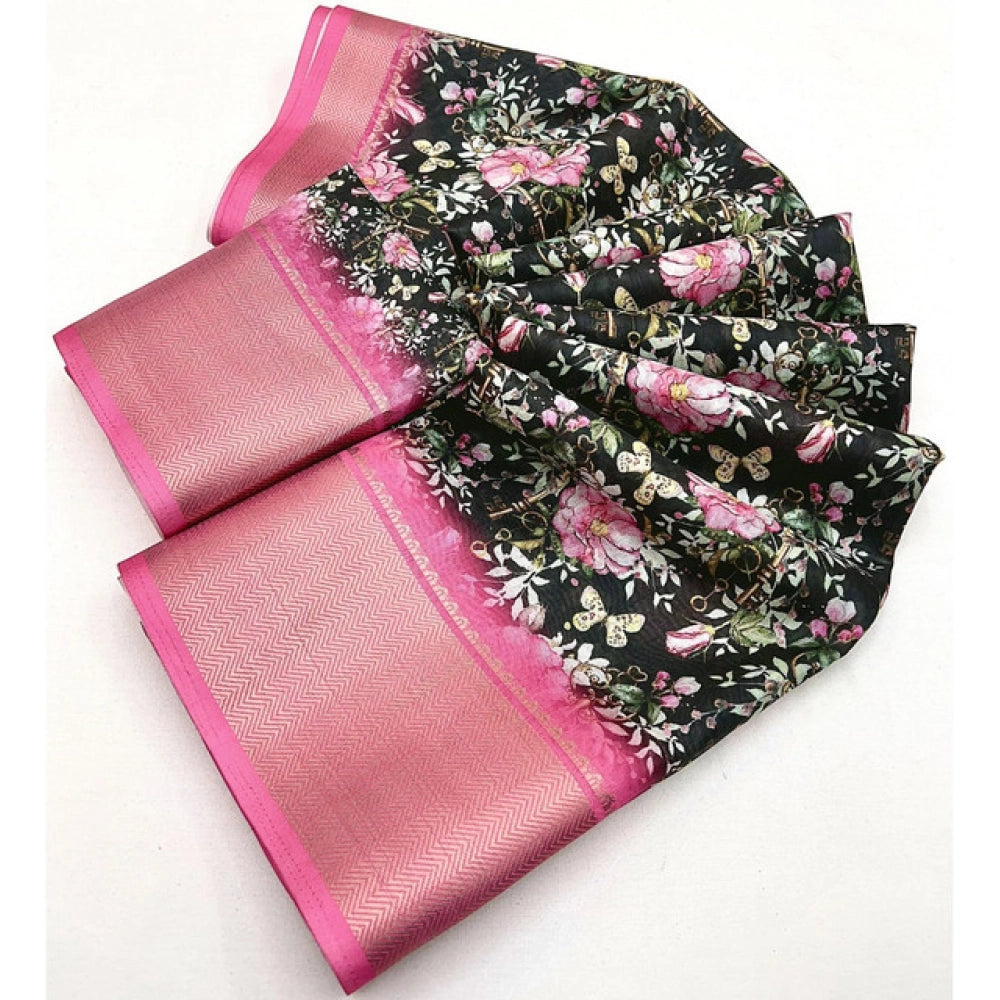 Fancy Women's Cotton Silk Floral Printed Saree With Blouse Piece