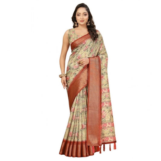 Fancy Women's Cotton Silk Floral Printed Saree With Blouse Piece