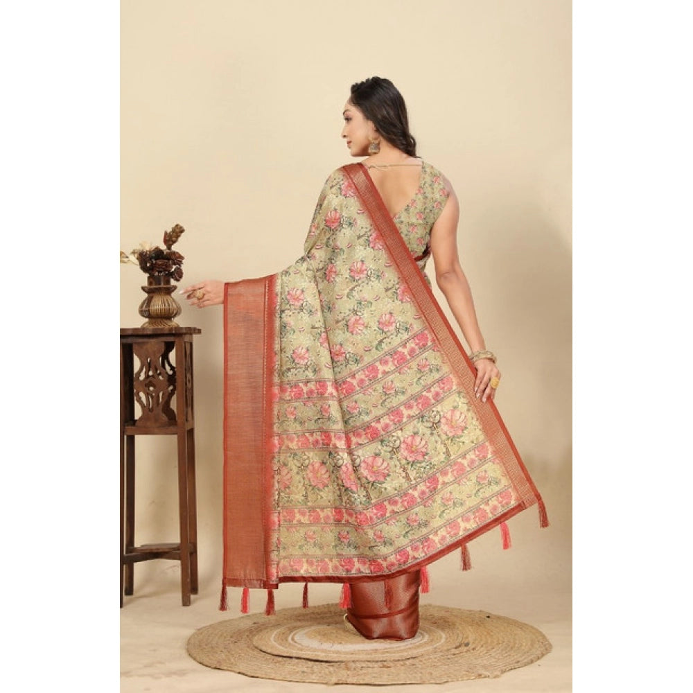 Fancy Women's Cotton Silk Floral Printed Saree With Blouse Piece