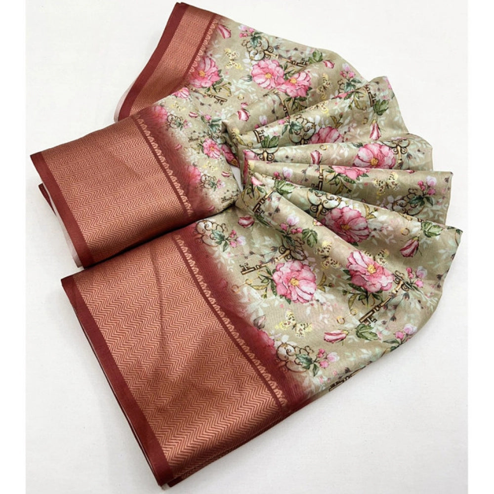 Fancy Women's Cotton Silk Floral Printed Saree With Blouse Piece