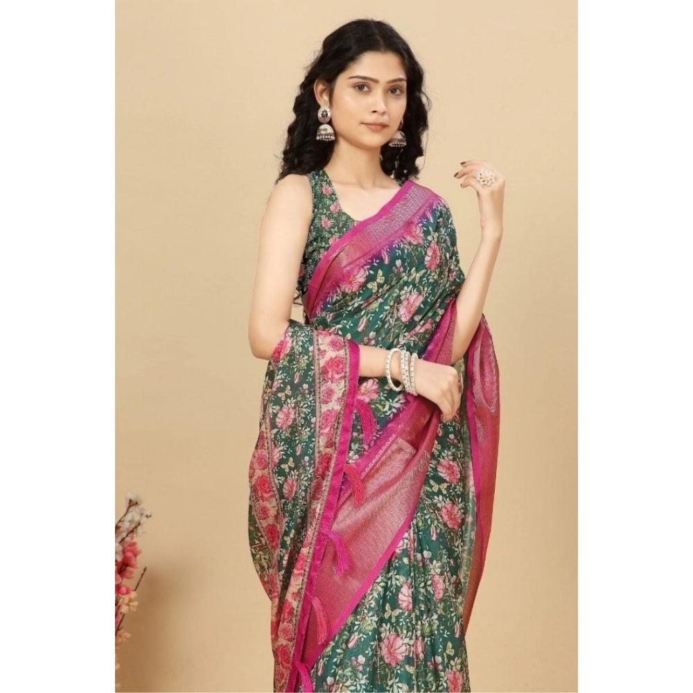 Fancy Women's Cotton Silk Floral Printed Saree With Blouse Piece