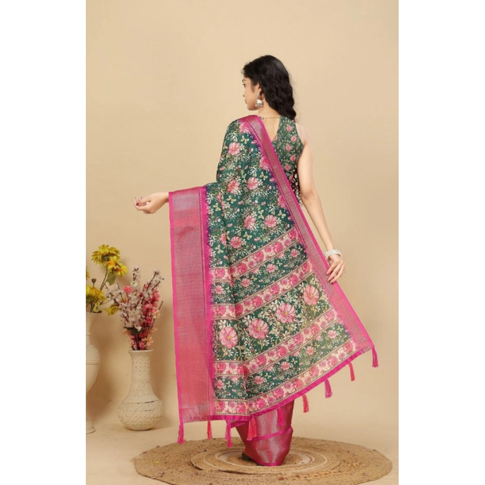 Fancy Women's Cotton Silk Floral Printed Saree With Blouse Piece