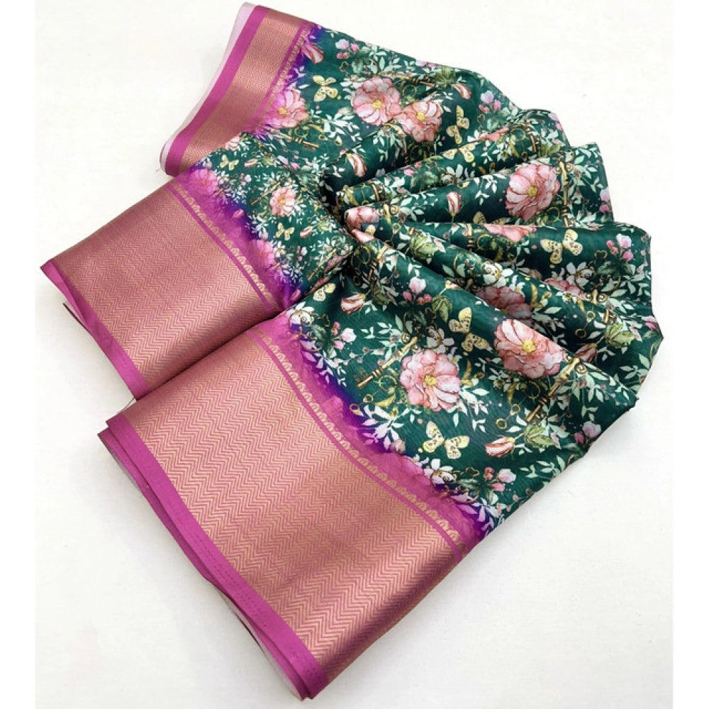 Fancy Women's Cotton Silk Floral Printed Saree With Blouse Piece