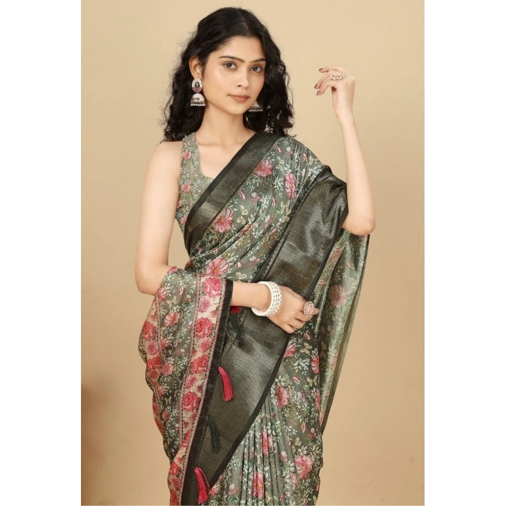 Fancy Women's Cotton Silk Floral Printed Saree With Blouse Piece
