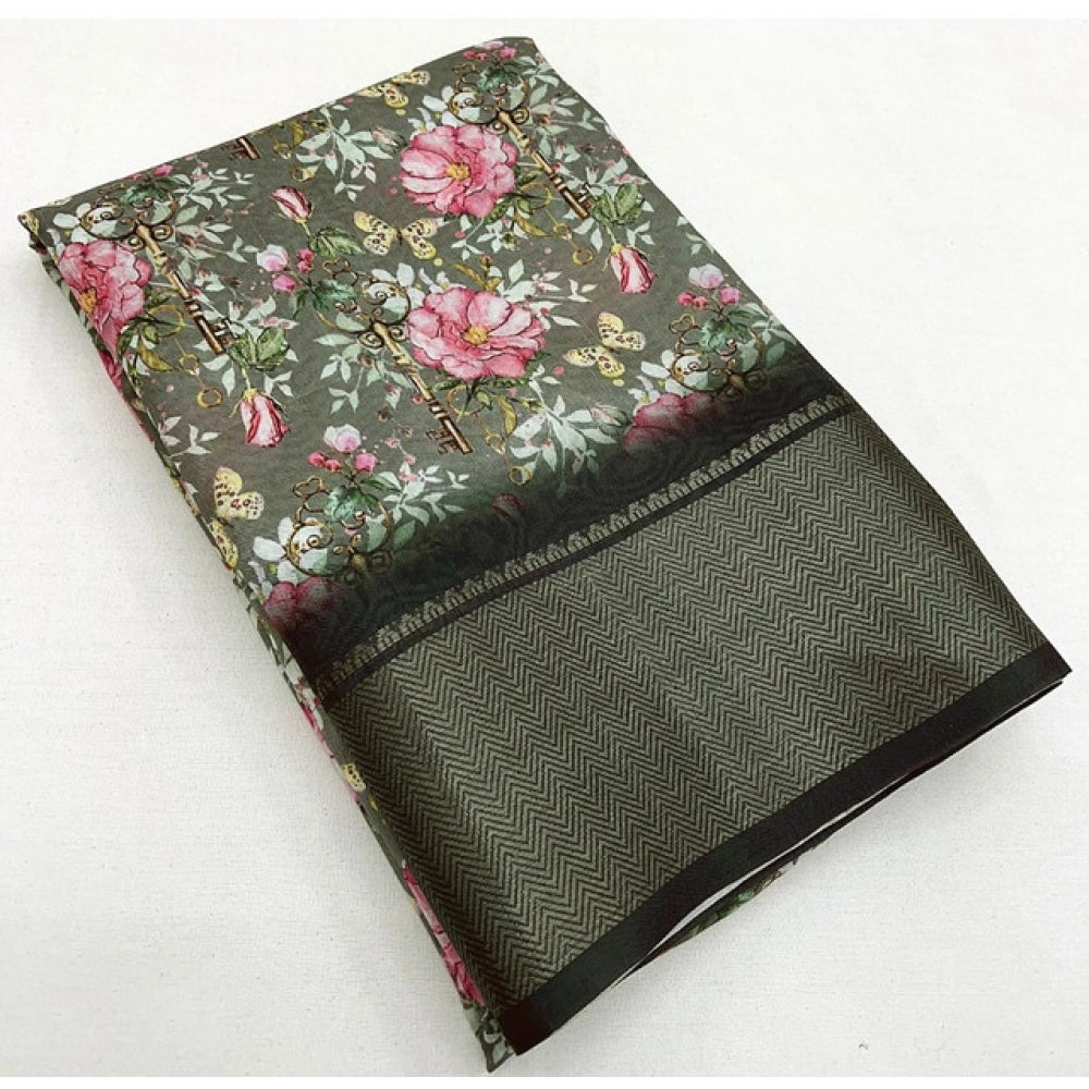 Fancy Women's Cotton Silk Floral Printed Saree With Blouse Piece