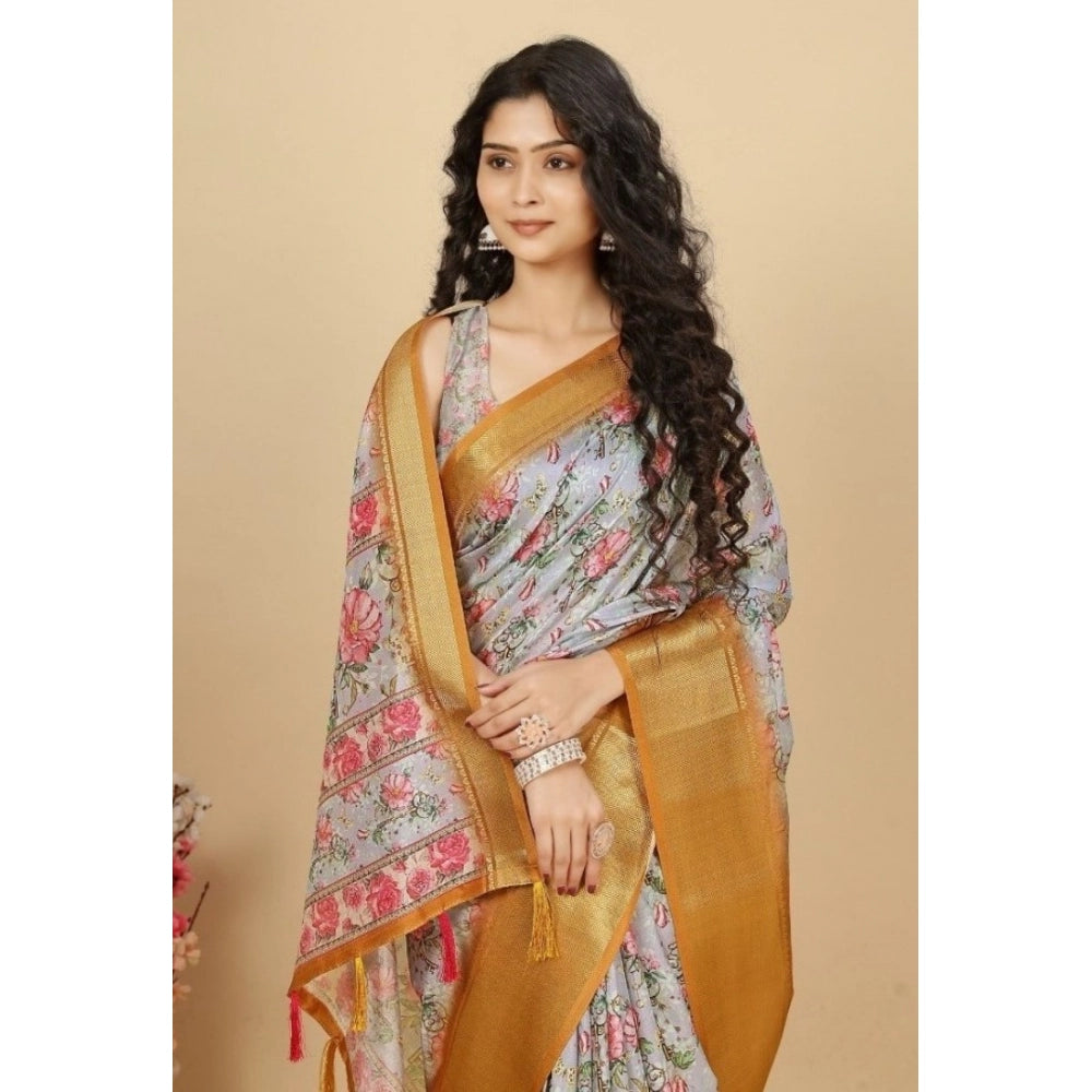 Fancy Women's Cotton Silk Floral Printed Saree With Blouse Piece