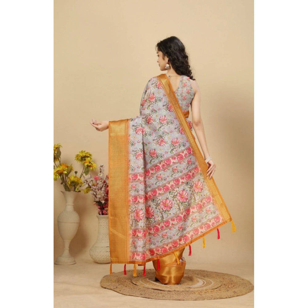 Fancy Women's Cotton Silk Floral Printed Saree With Blouse Piece