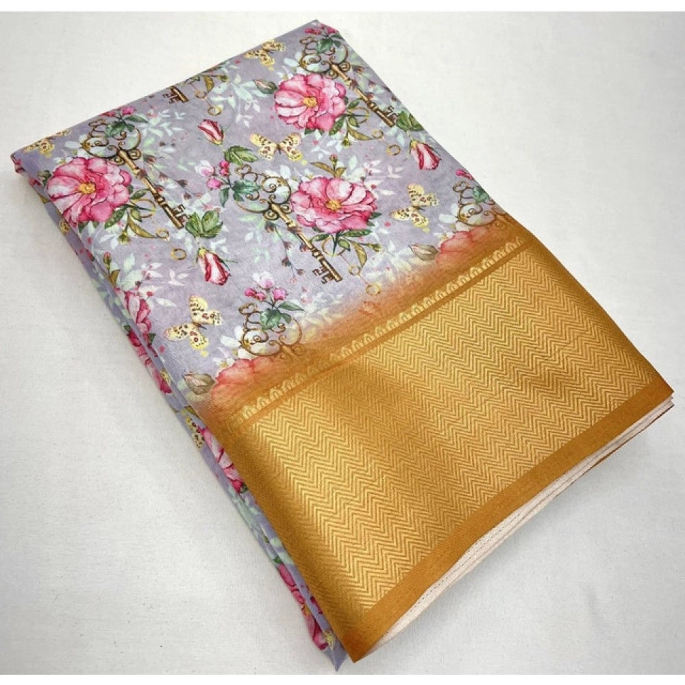 Fancy Women's Cotton Silk Floral Printed Saree With Blouse Piece