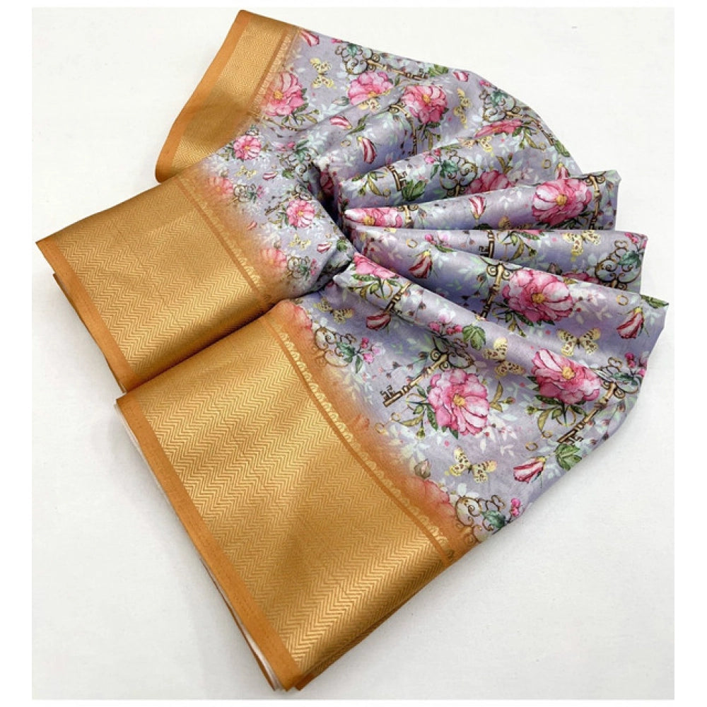 Fancy Women's Cotton Silk Floral Printed Saree With Blouse Piece