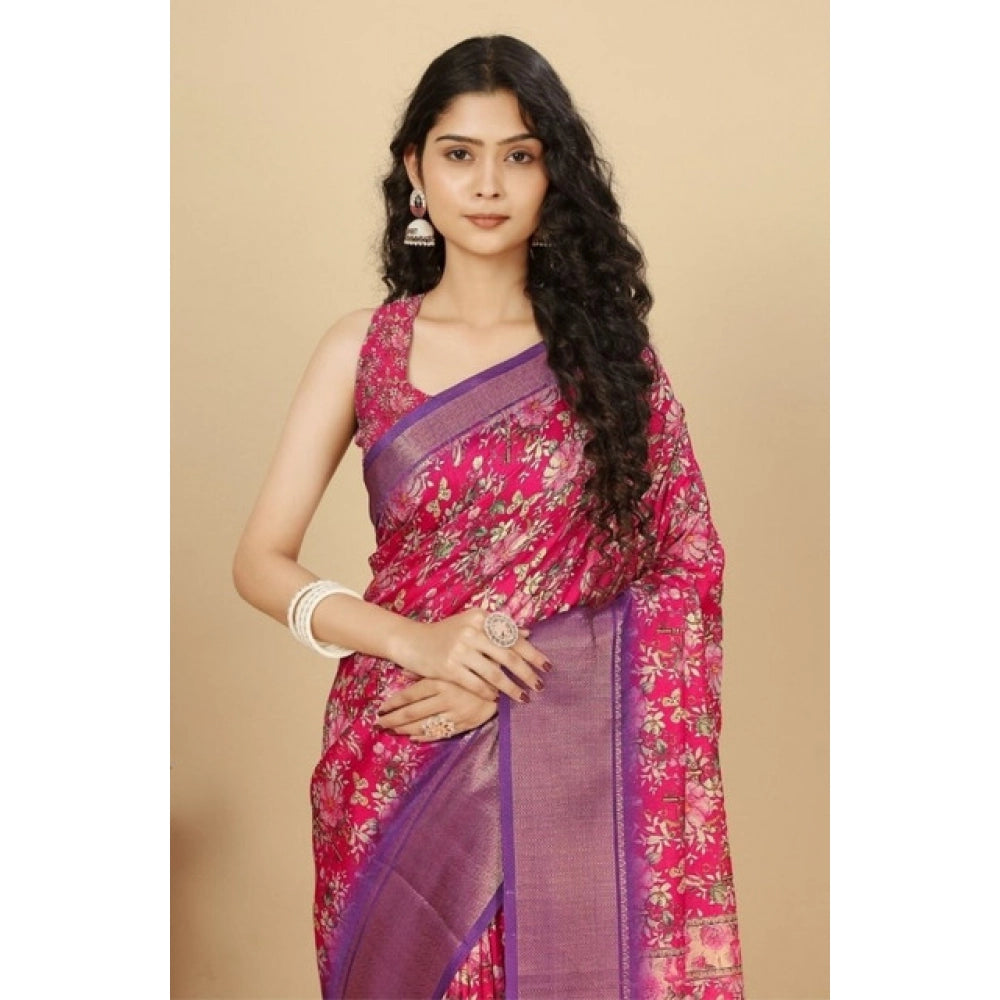 Magnificent Women's Cotton Silk Floral Printed Saree With Blouse Piece