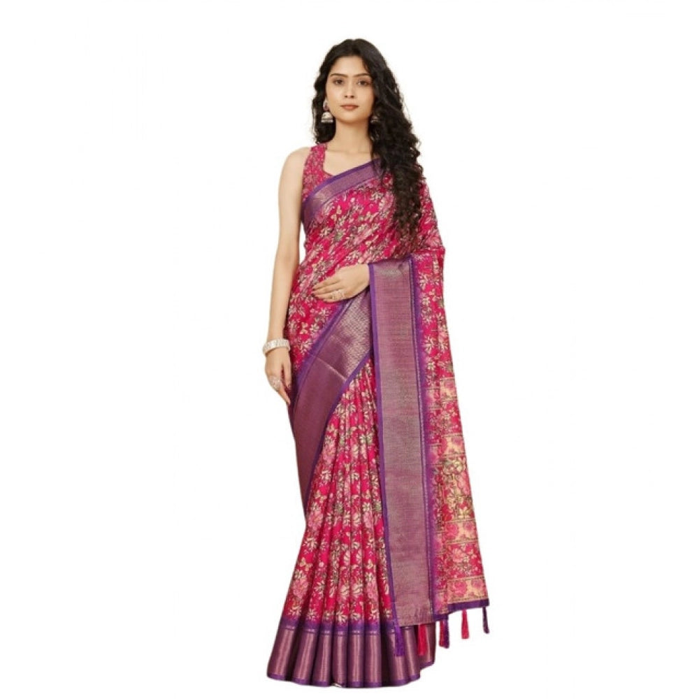 Magnificent Women's Cotton Silk Floral Printed Saree With Blouse Piece