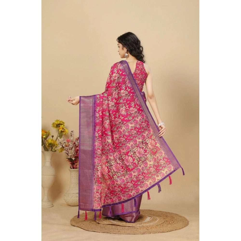 Magnificent Women's Cotton Silk Floral Printed Saree With Blouse Piece