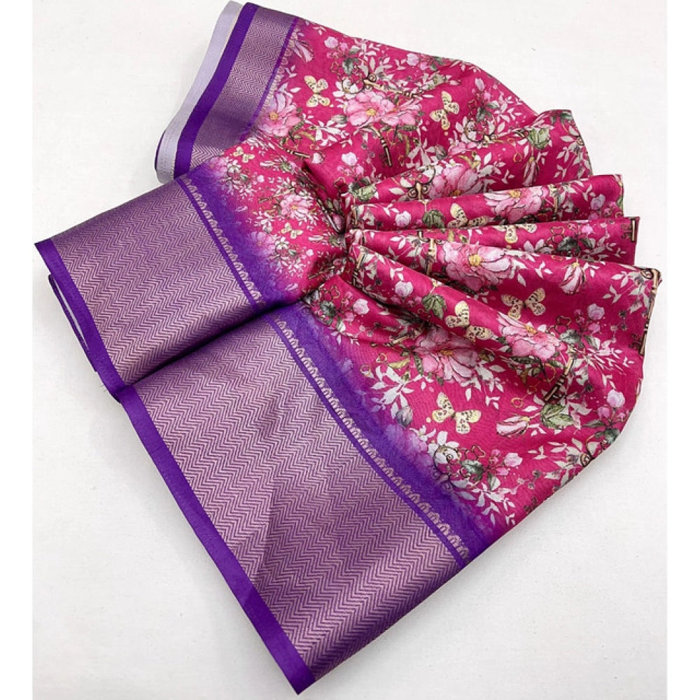 Magnificent Women's Cotton Silk Floral Printed Saree With Blouse Piece