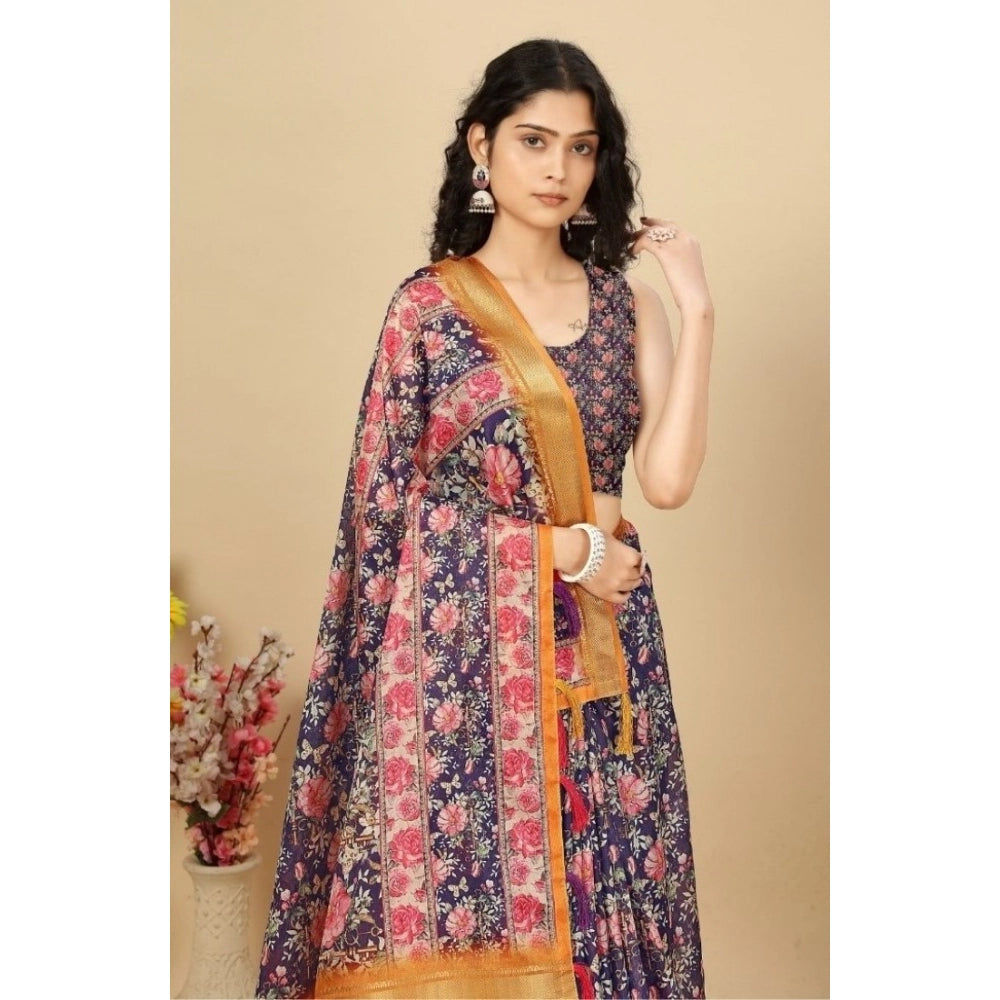 Magnificent Women's Cotton Silk Floral Printed Saree With Blouse Piece