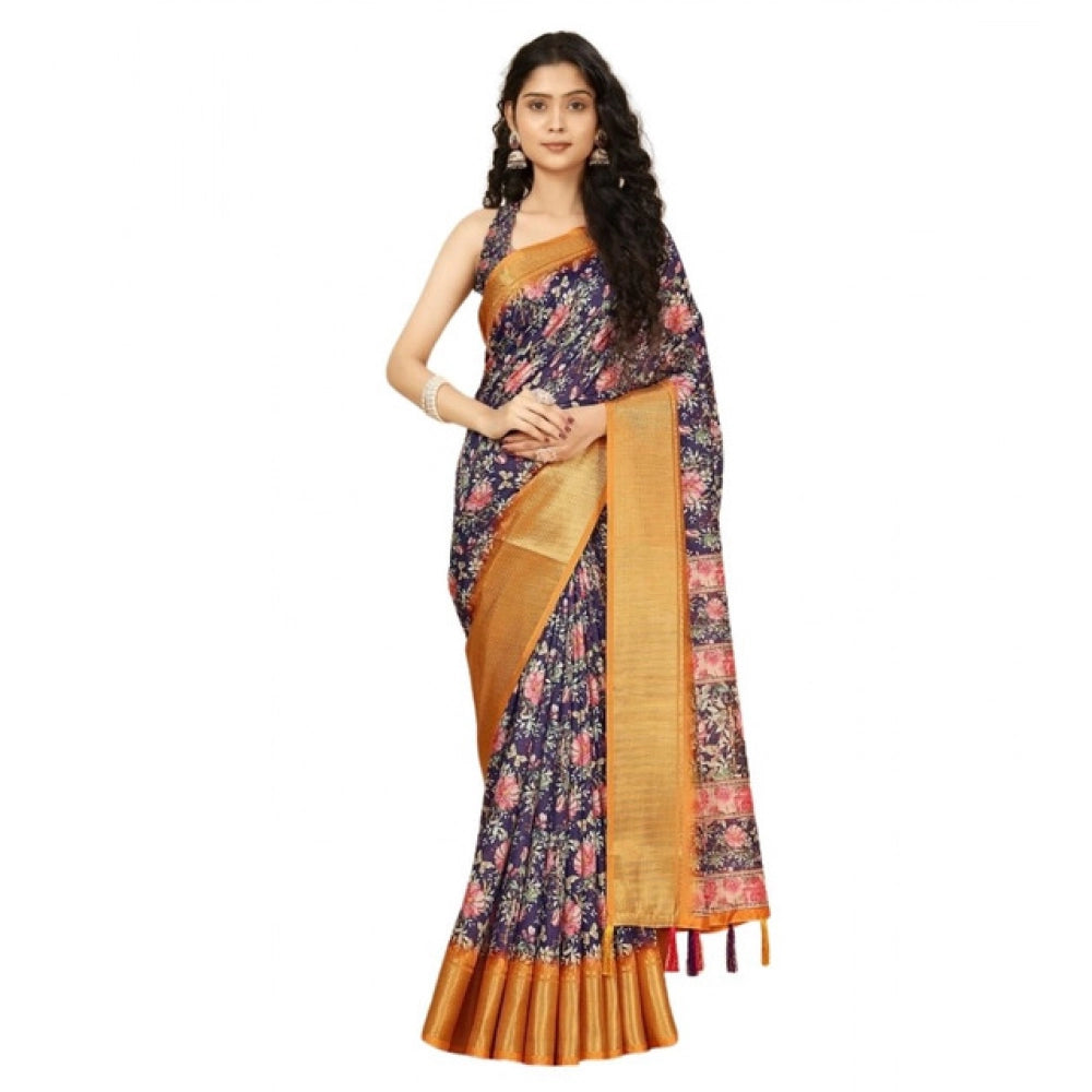 Magnificent Women's Cotton Silk Floral Printed Saree With Blouse Piece