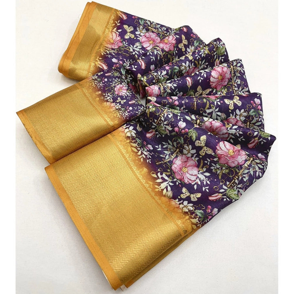 Magnificent Women's Cotton Silk Floral Printed Saree With Blouse Piece