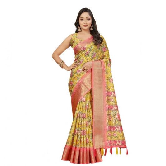 Magnificent Women's Cotton Silk Floral Printed Saree With Blouse Piece