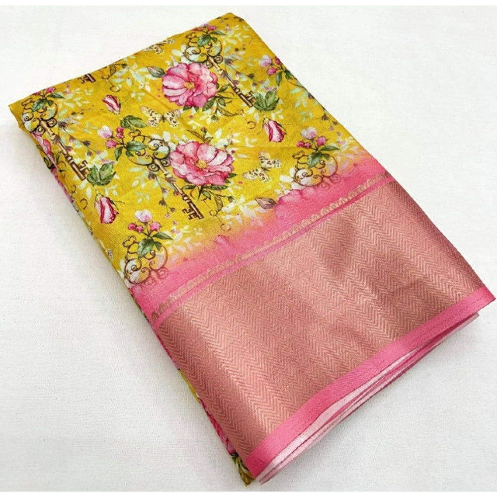 Magnificent Women's Cotton Silk Floral Printed Saree With Blouse Piece