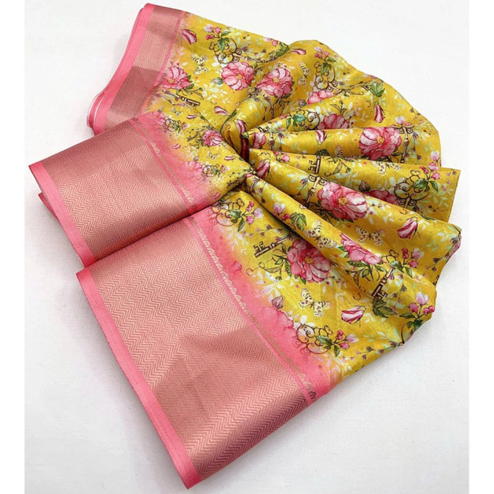Magnificent Women's Cotton Silk Floral Printed Saree With Blouse Piece