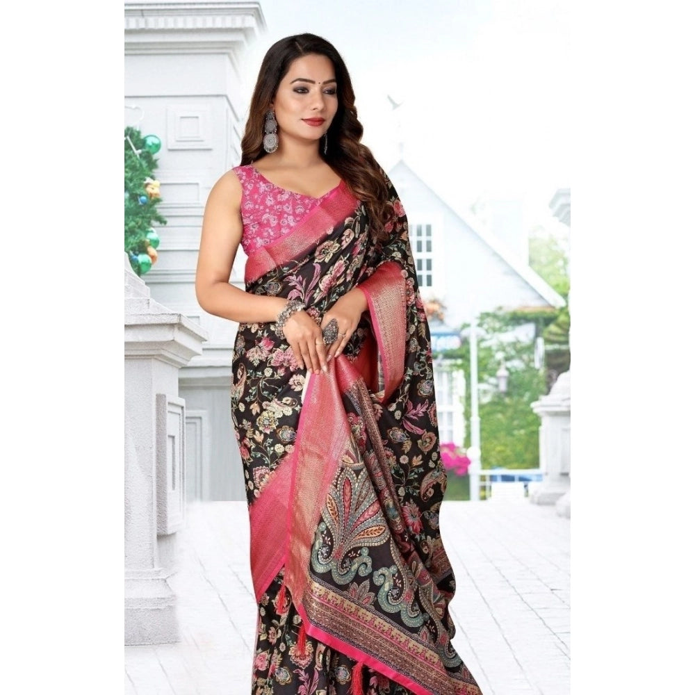 Magnificent Women's Cotton Silk Floral Printed Saree With Blouse Piece
