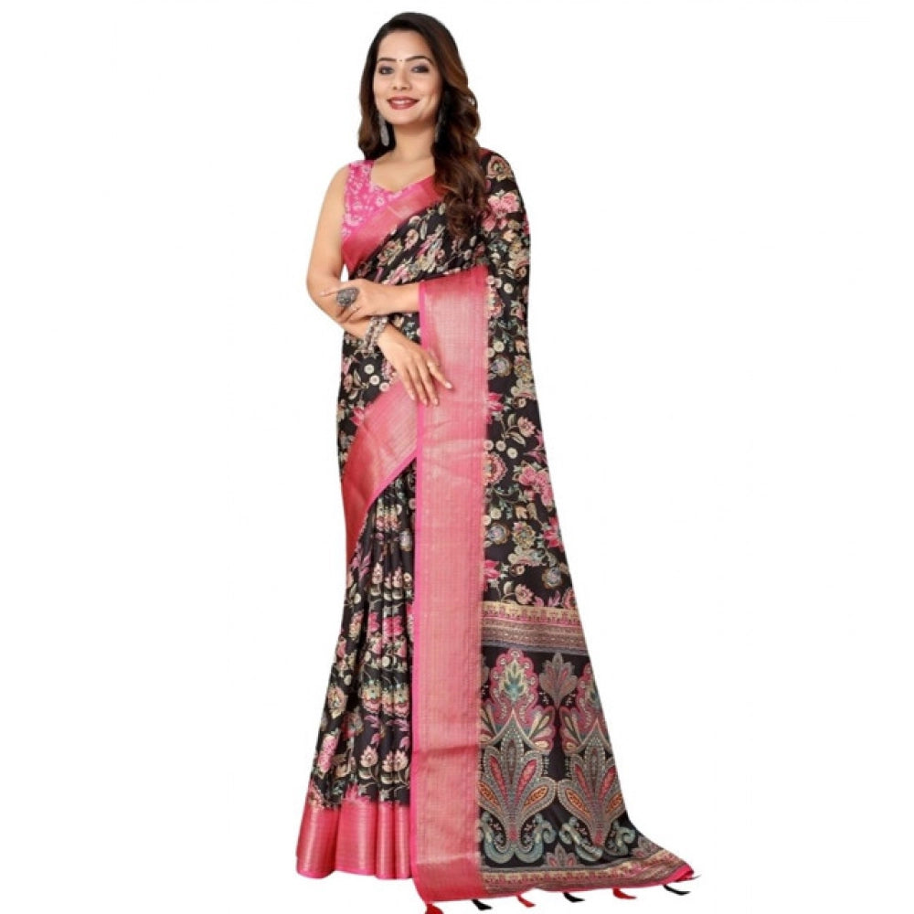 Magnificent Women's Cotton Silk Floral Printed Saree With Blouse Piece