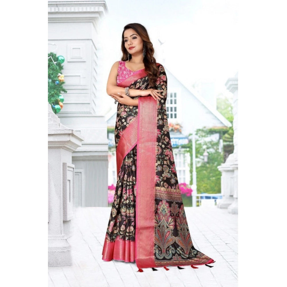 Magnificent Women's Cotton Silk Floral Printed Saree With Blouse Piece