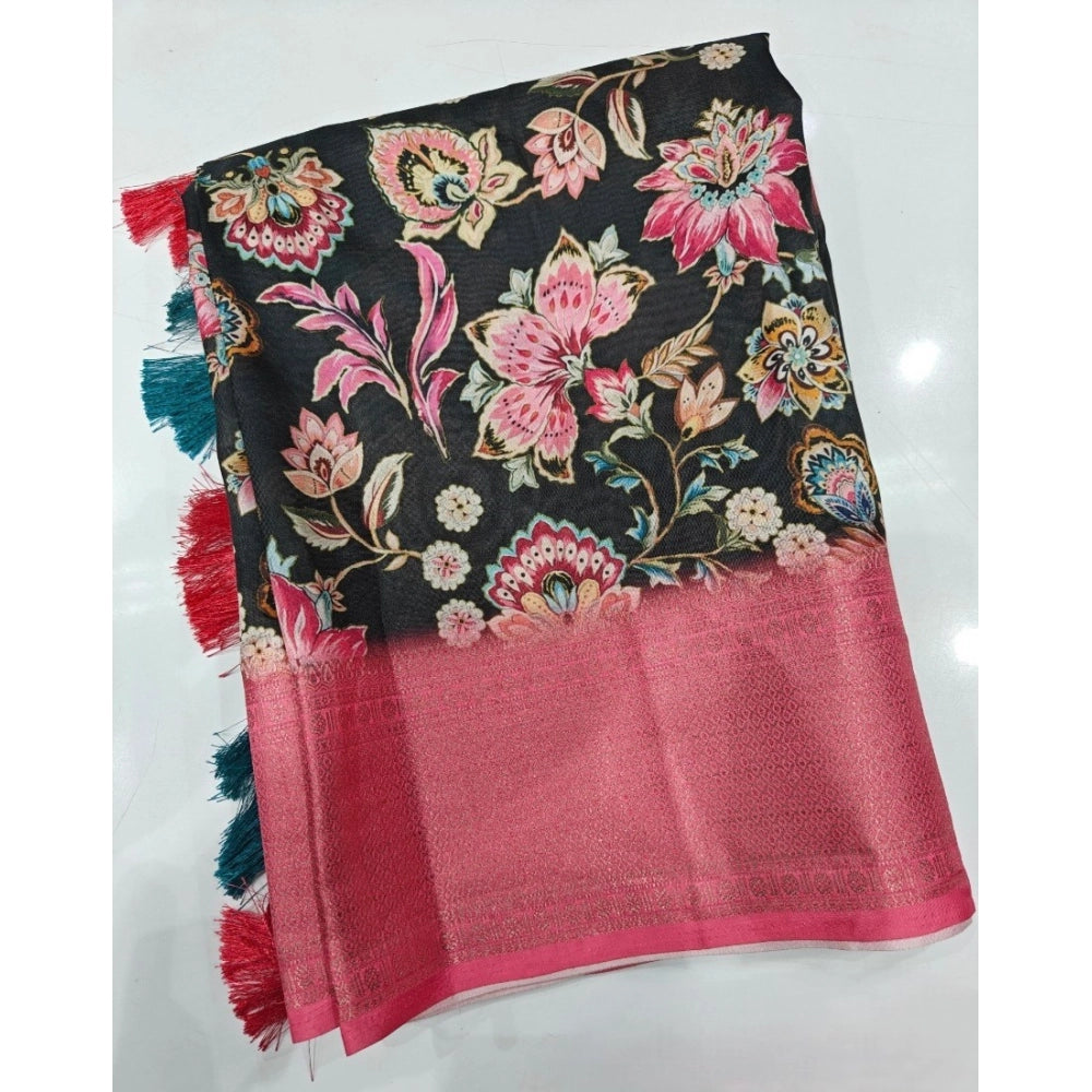 Magnificent Women's Cotton Silk Floral Printed Saree With Blouse Piece