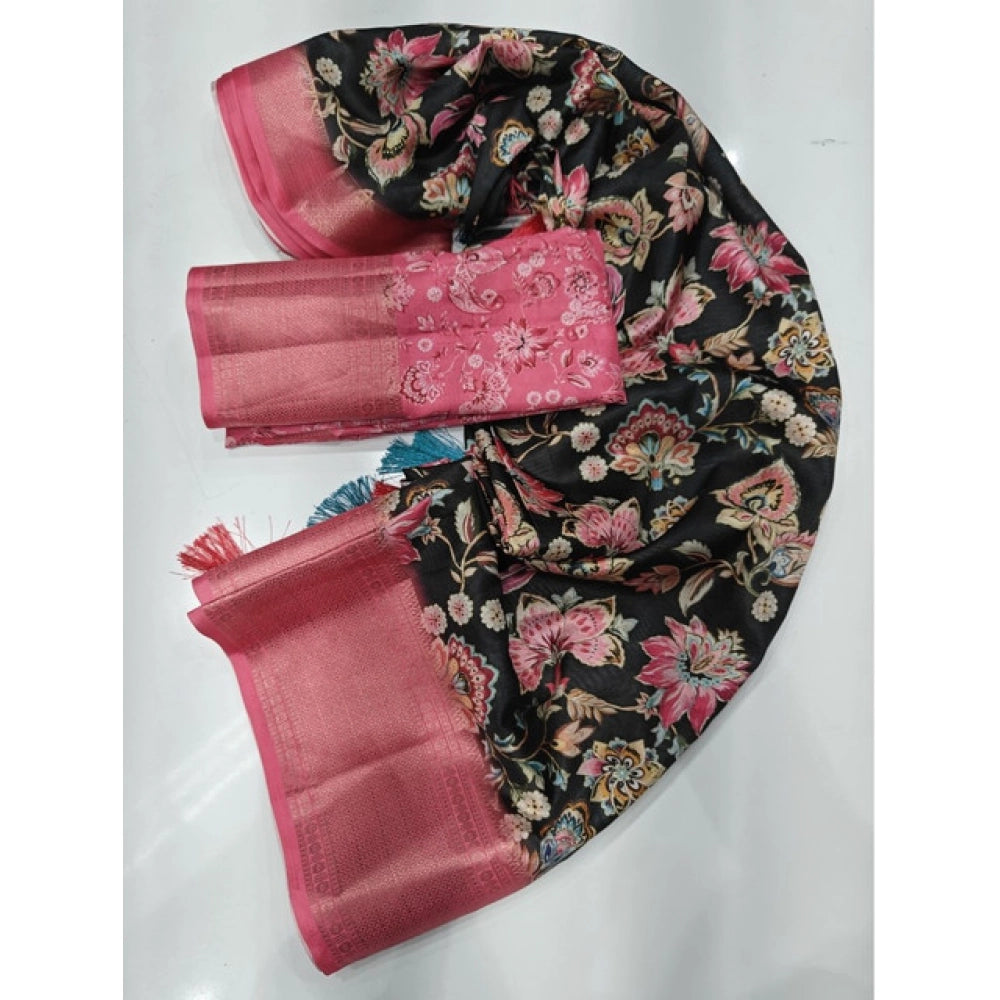 Magnificent Women's Cotton Silk Floral Printed Saree With Blouse Piece