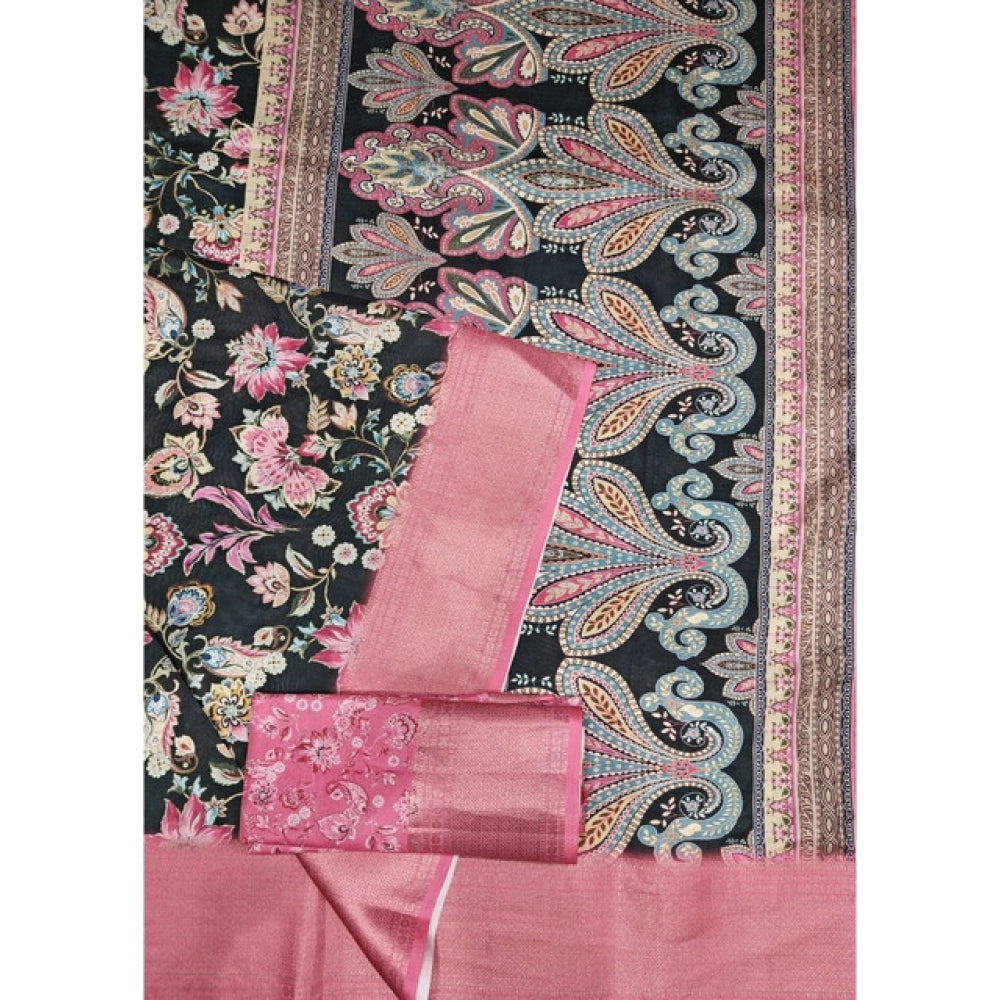 Magnificent Women's Cotton Silk Floral Printed Saree With Blouse Piece