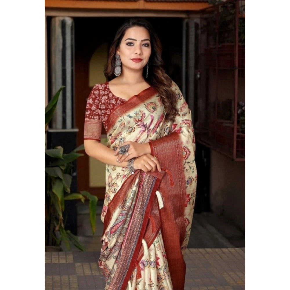 Fancy Women's Cotton Silk Floral Printed Saree With Blouse Piece
