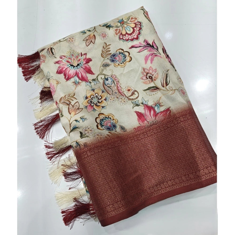 Fancy Women's Cotton Silk Floral Printed Saree With Blouse Piece