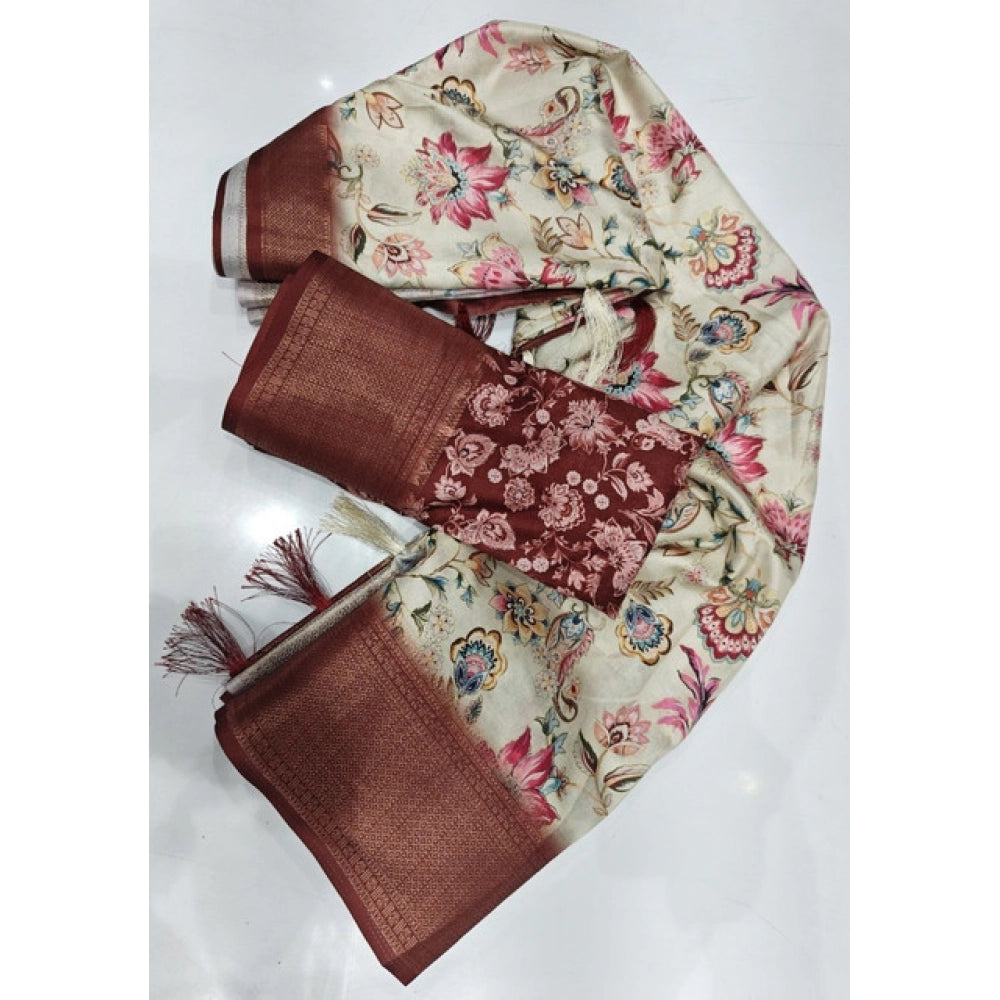 Fancy Women's Cotton Silk Floral Printed Saree With Blouse Piece