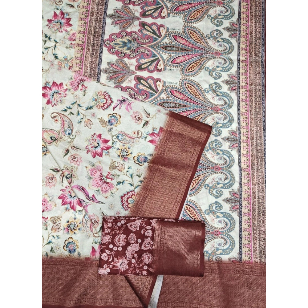 Fancy Women's Cotton Silk Floral Printed Saree With Blouse Piece