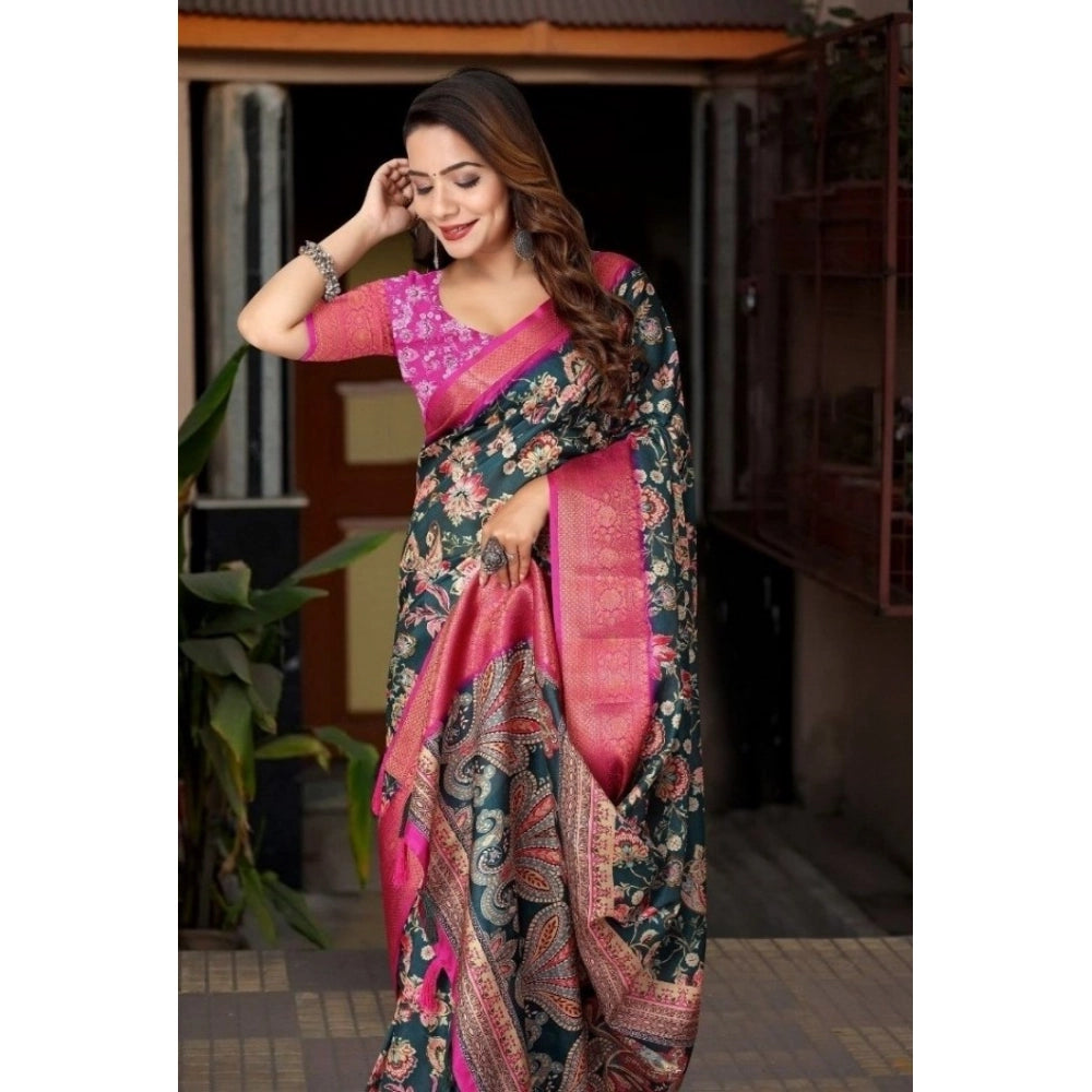 Fancy Women's Cotton Silk Floral Printed Saree With Blouse Piece