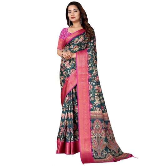 Fancy Women's Cotton Silk Floral Printed Saree With Blouse Piece