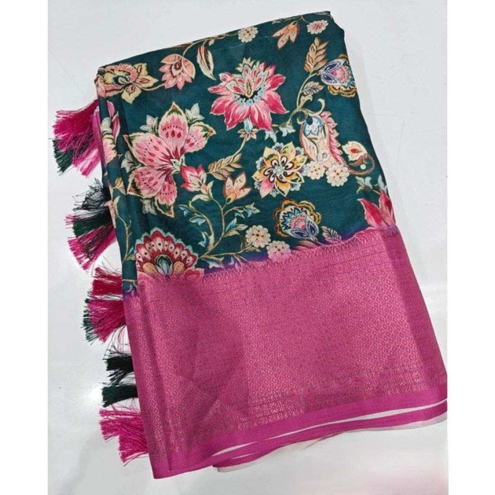 Fancy Women's Cotton Silk Floral Printed Saree With Blouse Piece