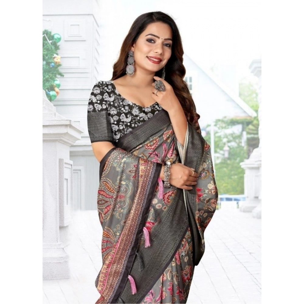 Fancy Women's Cotton Silk Floral Printed Saree With Blouse Piece