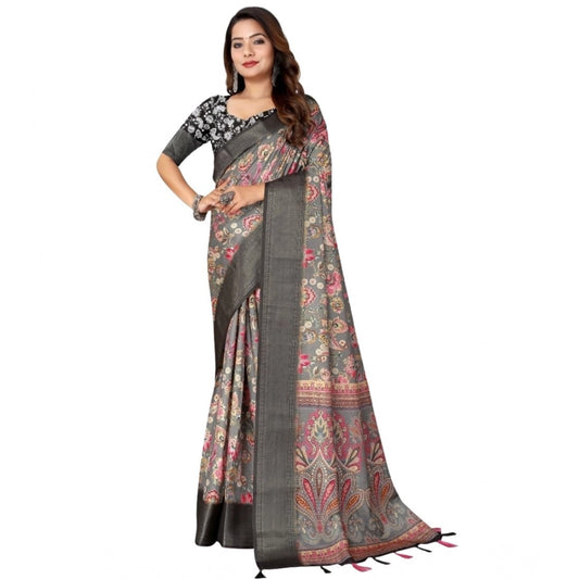 Fancy Women's Cotton Silk Floral Printed Saree With Blouse Piece