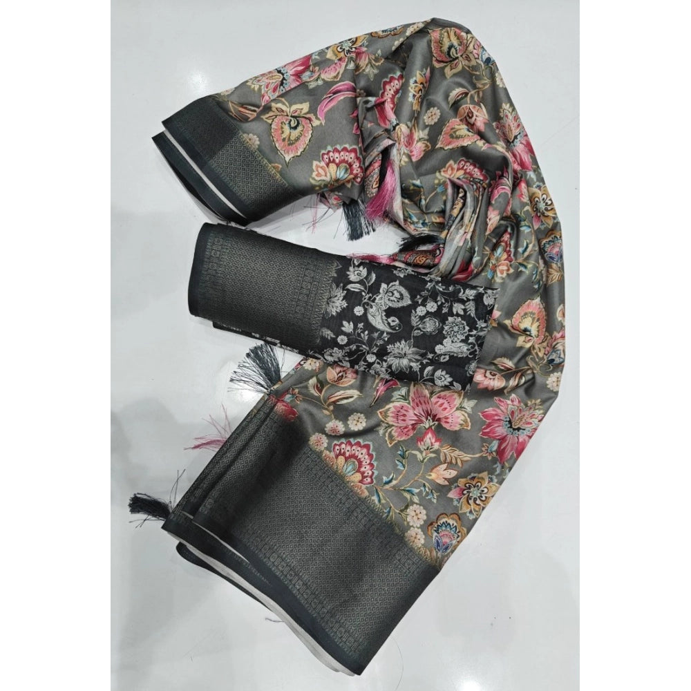 Fancy Women's Cotton Silk Floral Printed Saree With Blouse Piece