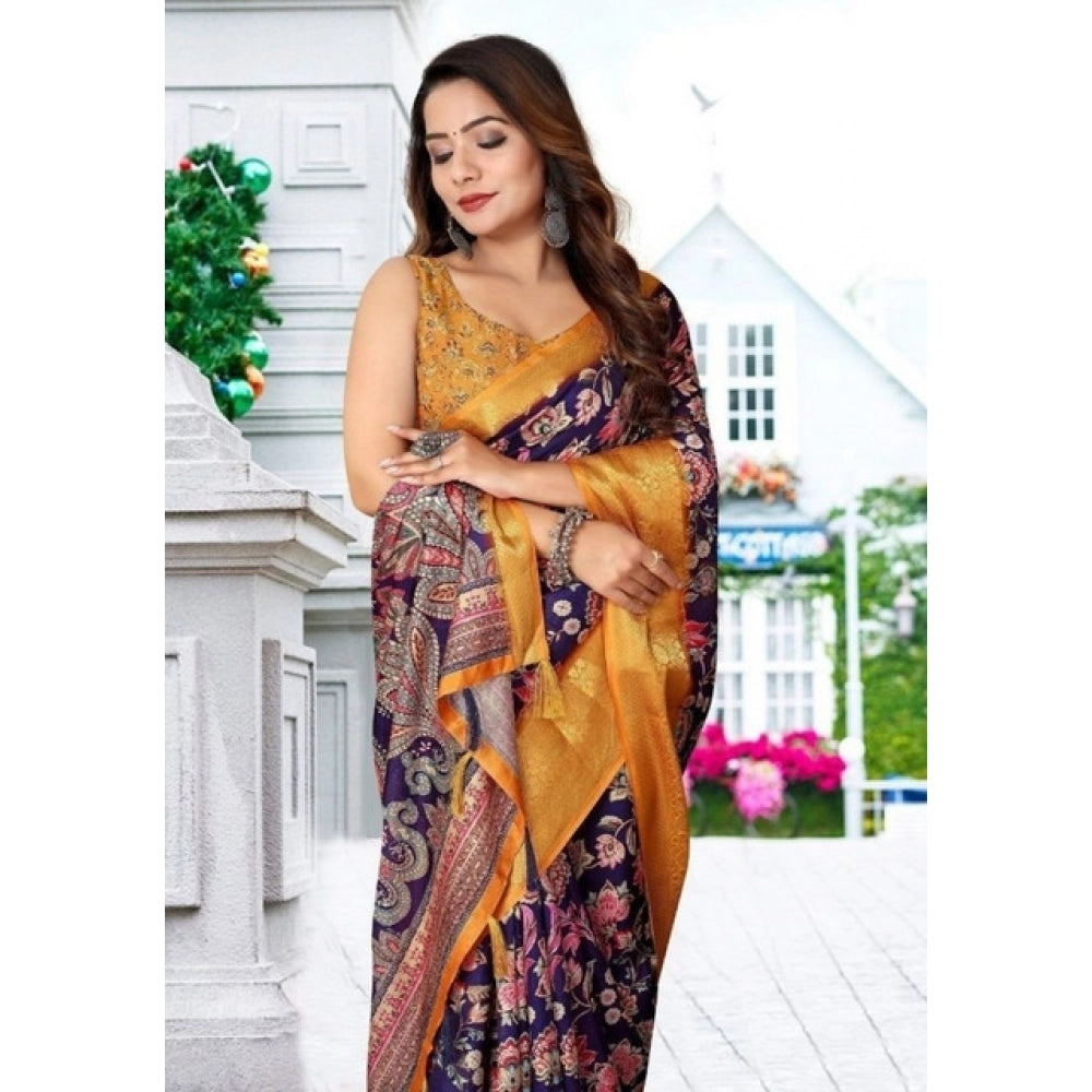 Magnificent Women's Cotton Silk Floral Printed Saree With Blouse Piece