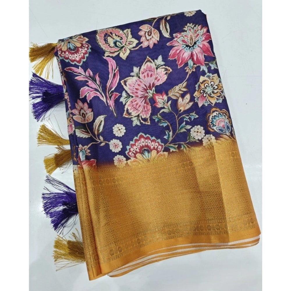 Magnificent Women's Cotton Silk Floral Printed Saree With Blouse Piece
