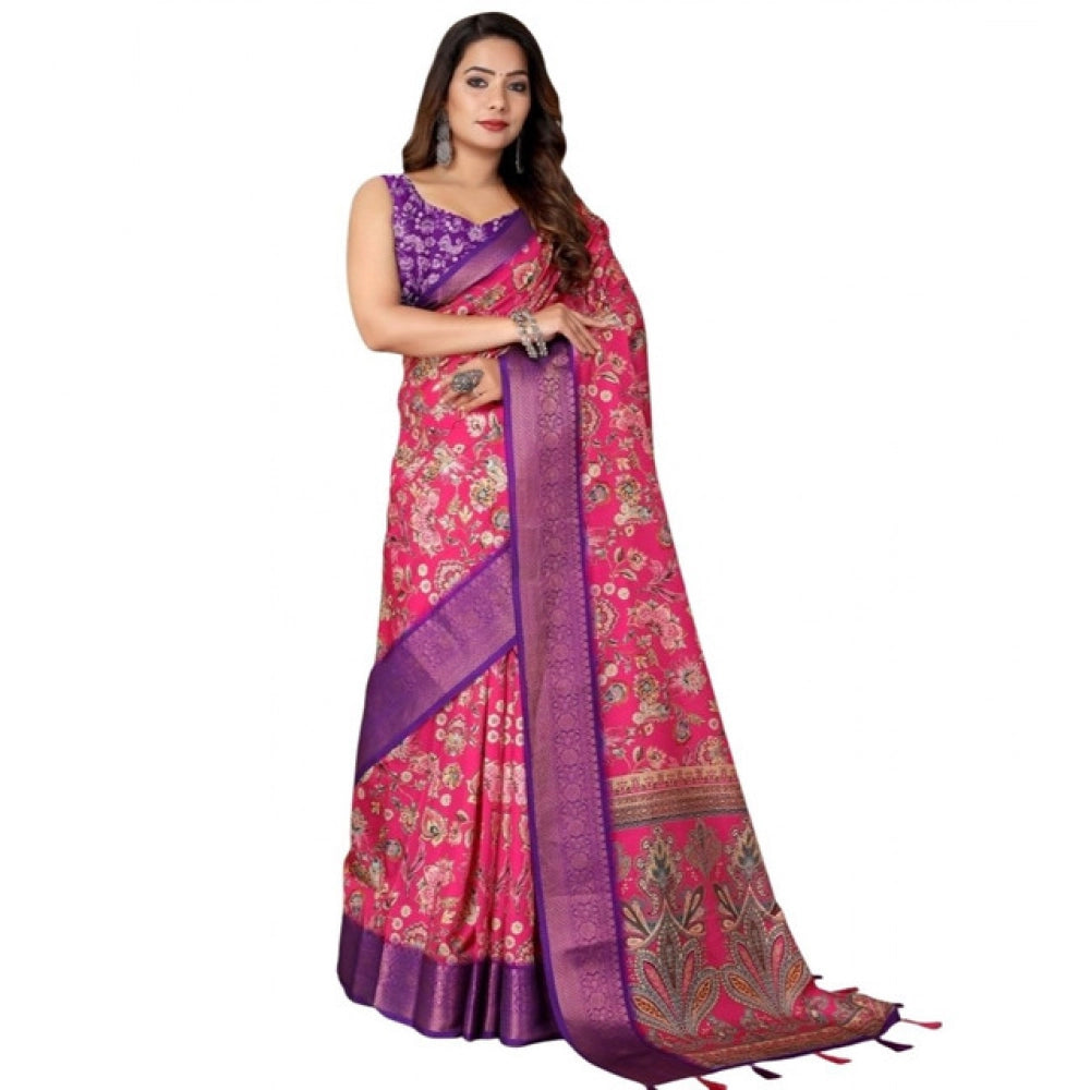 Magnificent Women's Cotton Silk Floral Printed Saree With Blouse Piece