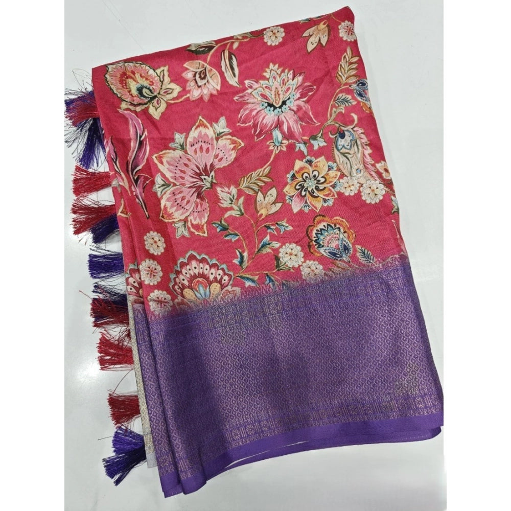Magnificent Women's Cotton Silk Floral Printed Saree With Blouse Piece