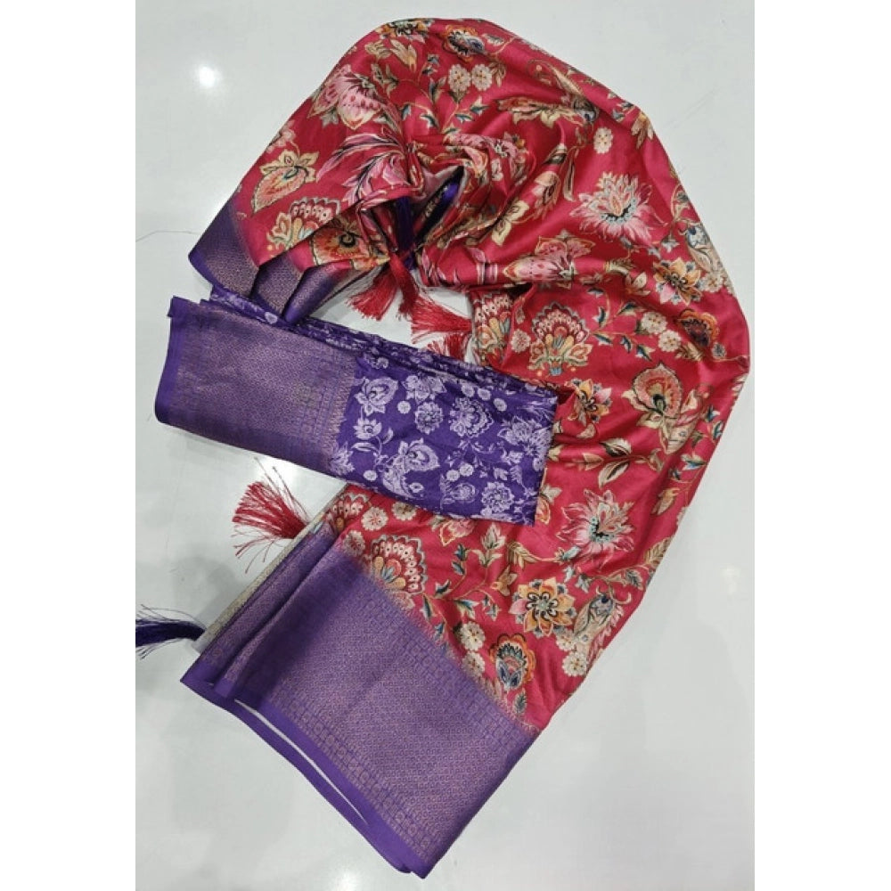 Magnificent Women's Cotton Silk Floral Printed Saree With Blouse Piece