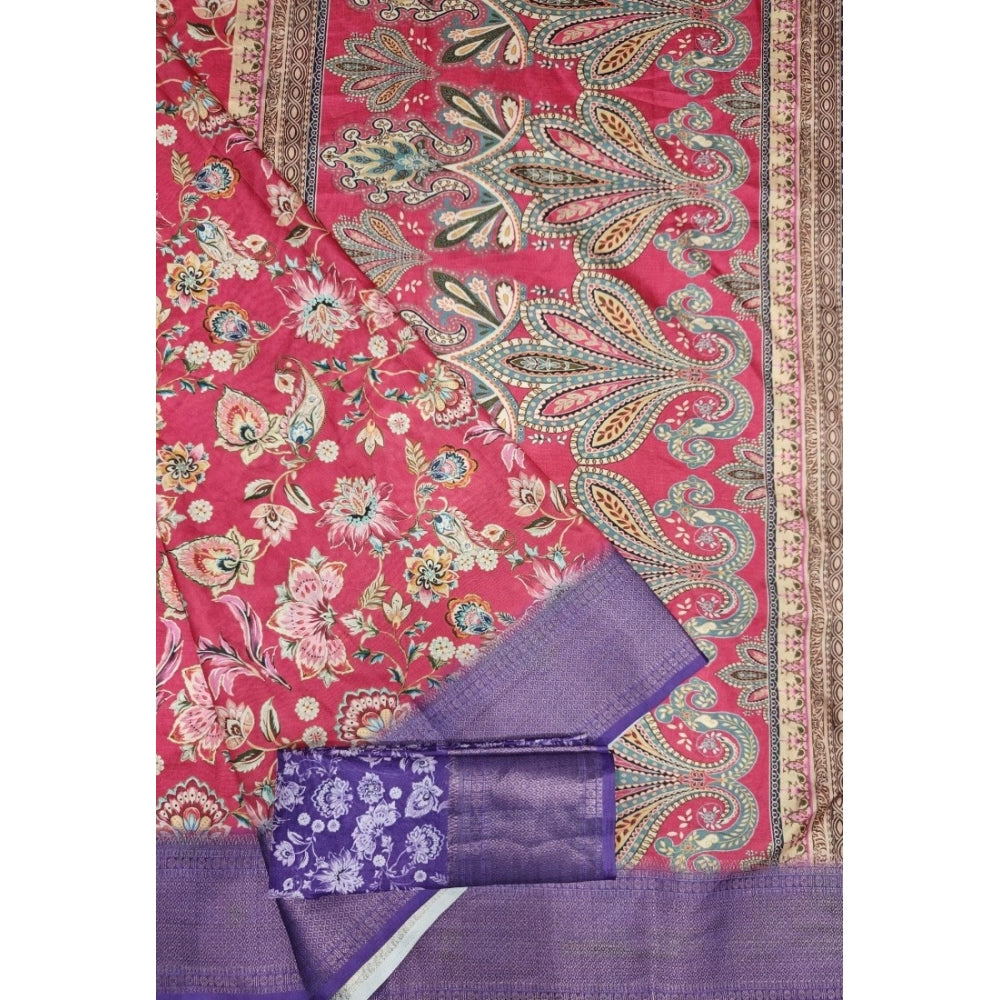 Magnificent Women's Cotton Silk Floral Printed Saree With Blouse Piece