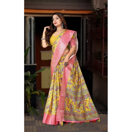 Magnificent Women's Cotton Silk Floral Printed Saree With Blouse Piece
