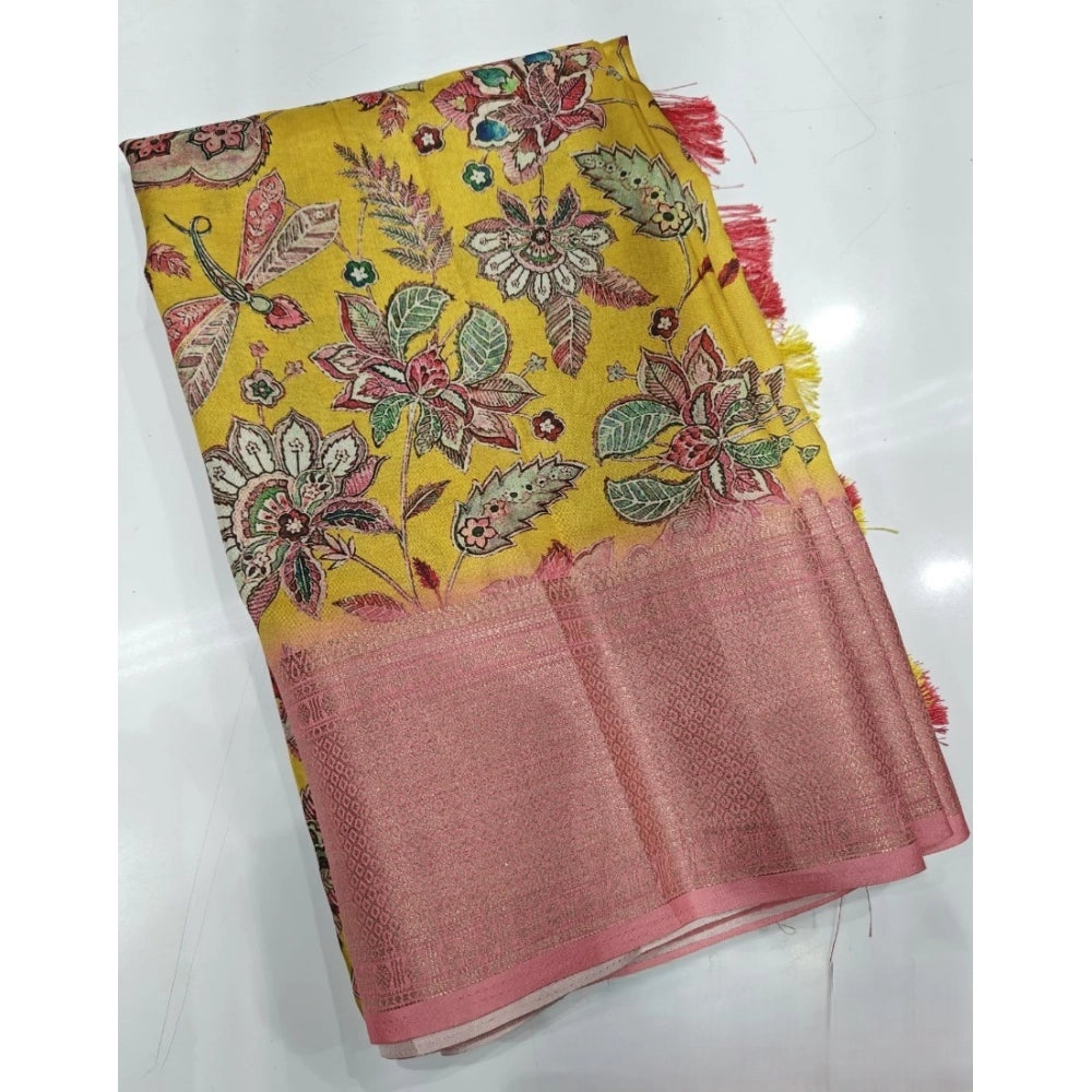 Magnificent Women's Cotton Silk Floral Printed Saree With Blouse Piece